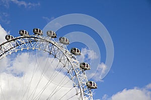 View of London Eye Millennium Wheel on the South Bank of river Thames, London, England,