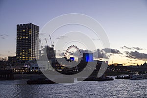 View of London Eye Millennium Wheel on the Southbank of River Thames, London, England,