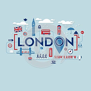 London England icons and typography design