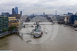 London, England - 8 June 2019: HMS Belfast at her London berth