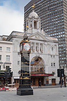 Little Ben Clock and Victoria Palace Theatre, London, England