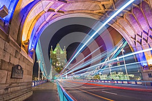 London, England - Night shot of the world famous colorful Tower