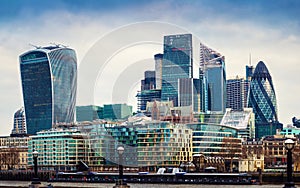 London, England - Panoramic view of Bank, London`s leading financial district