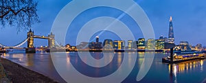 London, England - Panoramic view of London`s most famous icons at blue hour