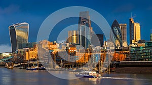 London, England - Skyscrapers of Bank, the leading financial district of London at golden hour