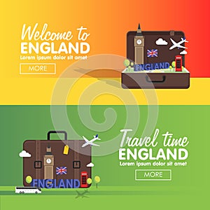 London, England travel destinations icon set, Info graphic elements for traveling to England.