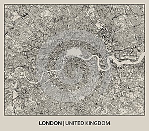 London (England, United Kingdom) street map outline for poster.