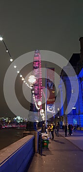 London eye night bridge England