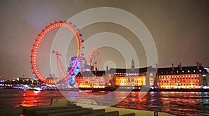 London Eye at night by the River Thames