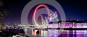 A panorama of he London eye at night