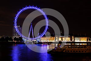 The London Eye, the touristic big wheel, by night