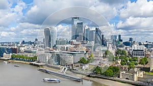 London Finance City Center and River Thames with office Skyscrapers