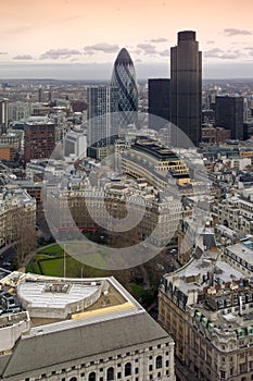 London, a general aerial view over the City financial district