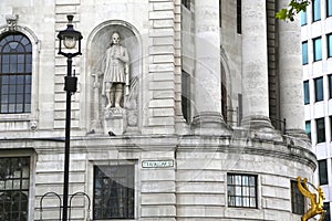 London, Great Britain -May 23, 2016: statue of Bartolomeu Diaz on the facade of an old building
