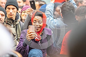 London, January 26, 2020. Spectators taking pictures with cell phones during Chinese New Year Celebrations