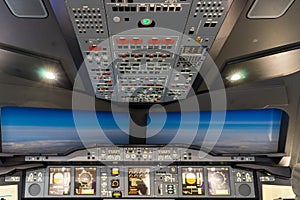 LONDON - JUNE 25 : Airbus A-380-800 flight simulator in London o