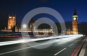 London landmark and city traffic at night