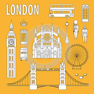 London landmarks, design elements in modern linear style