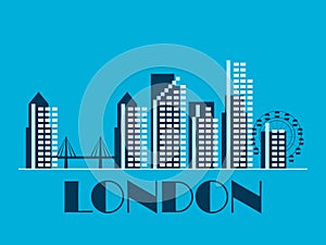 London landscape in vintage style. London retro banner with bridge and ferris wheel in linear style. Design of printing, posters