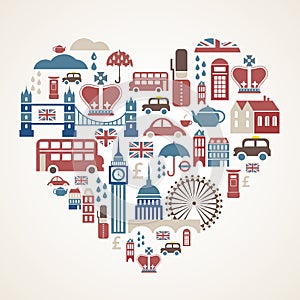 Londra cuore d'amore molti icona del vettore 