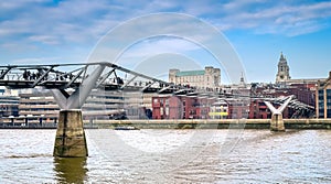 London Millennium Bridge over Thames river.