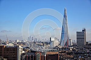 London modern skyline with Canary Wharf district in the background