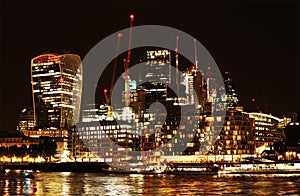London at night. The historic City of London financial district.