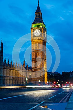 London at night Houses of Parliament and Big Ben