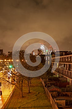 London night sky road with clouds and street lights