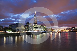 London, Night view, Shard Building and River Thames