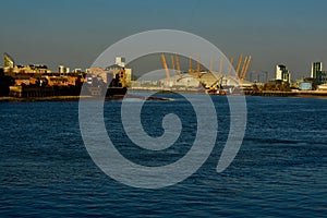 The London O2 arena on the river bank