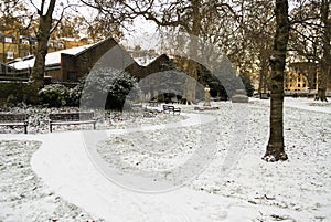 London park in the snow