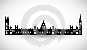 London Parliament and Big Ben silhouette vector