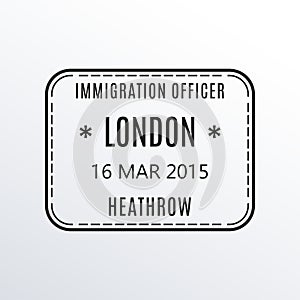 London passport stamp. UK airport visa stamp or immigration sign. Custom control cachet. Vector illustration.