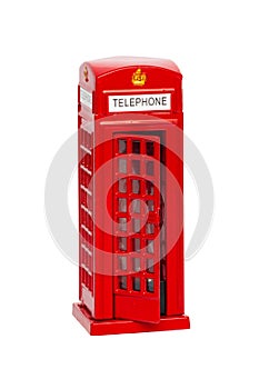 London phone booth. Classic British red telephone box isolated o