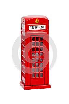 London phone booth. Classic British red telephone box isolated o