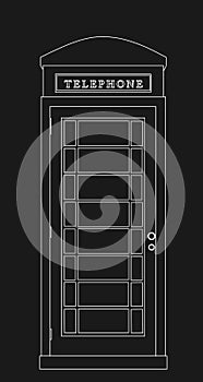 London phone booth vector illustration isolated on black background. Street telephone box, Great Britain symbol.