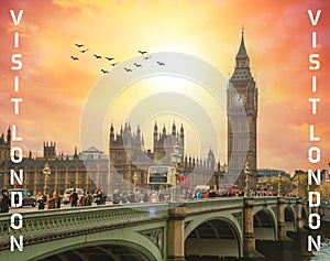 London - a picture of Westminster bridge, the house of parliament and big ben