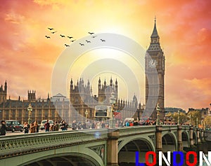 London - a picture of Westminster bridge, the house of parliament and big ben