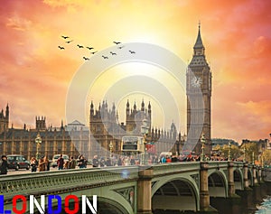 London - a picture of Westminster bridge, the house of parliament and big ben