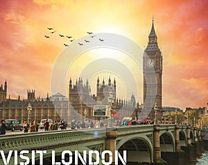 London - a picture of Westminster bridge, the house of parliament and big ben