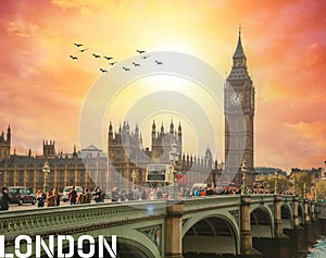 London - a picture of Westminster bridge, the house of parliament and big ben