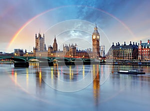 London with rainbow - Houses of parliament - Big ben