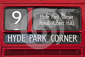 London Red Bus Sign Hyde Park Corner