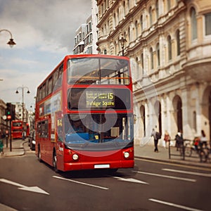 London red bus. Tilt shift lens. photo