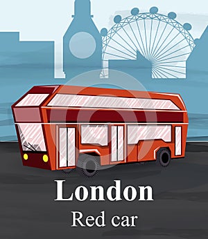 London red bus Vector. Travel card flat style illustrations