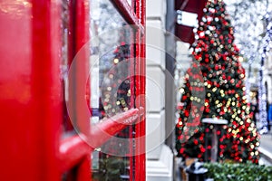 London red phone box and Christmas tree
