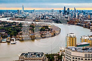 London Skyline, Aerial View with Landmarks