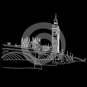 London skyline drawing. Black and white illustration