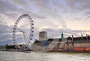 London Skyline landscape with Big Ben, Palace of Westminster, London Eye, Westminster Bridge, River Thames, London, England, UK